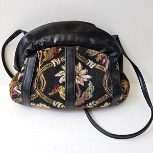 Swafford Originals Purse Black Tapestry Vegan Leather Shoulder Bag USA Made Boho